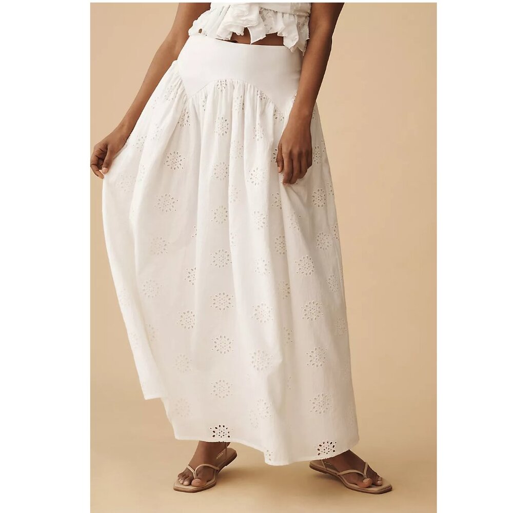 Anthropologie Forever That Girl Eyelet Midi Maxi Skirt White Medium